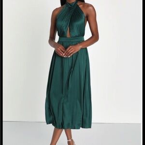 Lulu’s Halter Neck Emerald Green Midi Dress